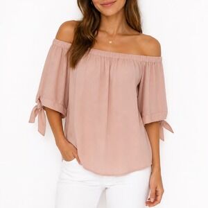 HM Pink Off The Shoulder Tie Sleeve Blouse Size 8 Dusty Rose 8